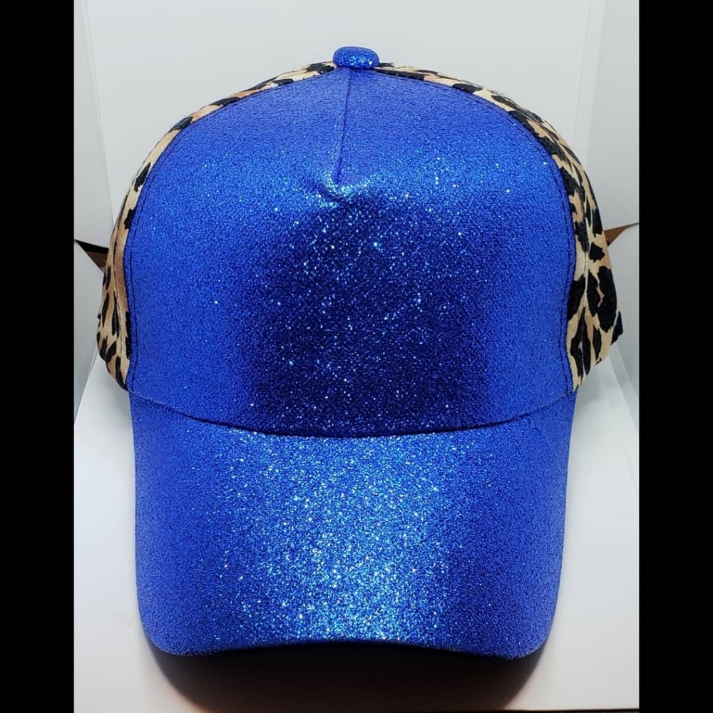 Royal Blue Glitter and Leopard Pony Hat